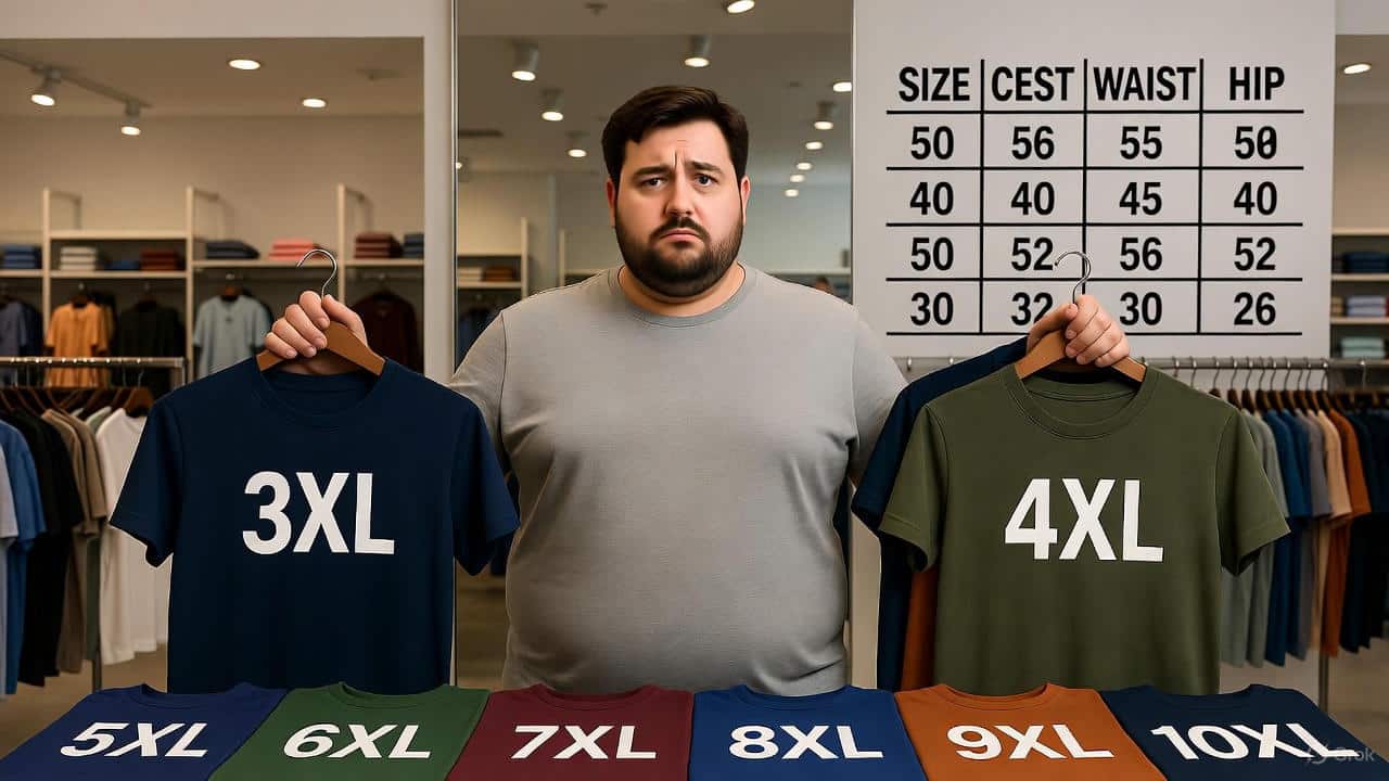 جدول سایز تیشرت مردانه سایز بزرگ ۳XL تا ۱۰XL + سایز واقعی