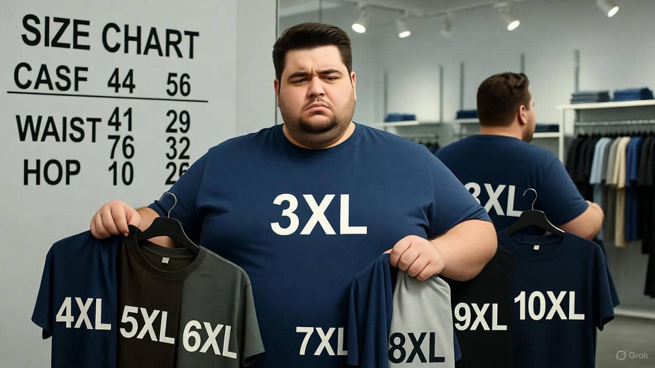 جدول سایز تیشرت مردانه سایز بزرگ ۳XL تا ۱۰XL + سایز واقعی